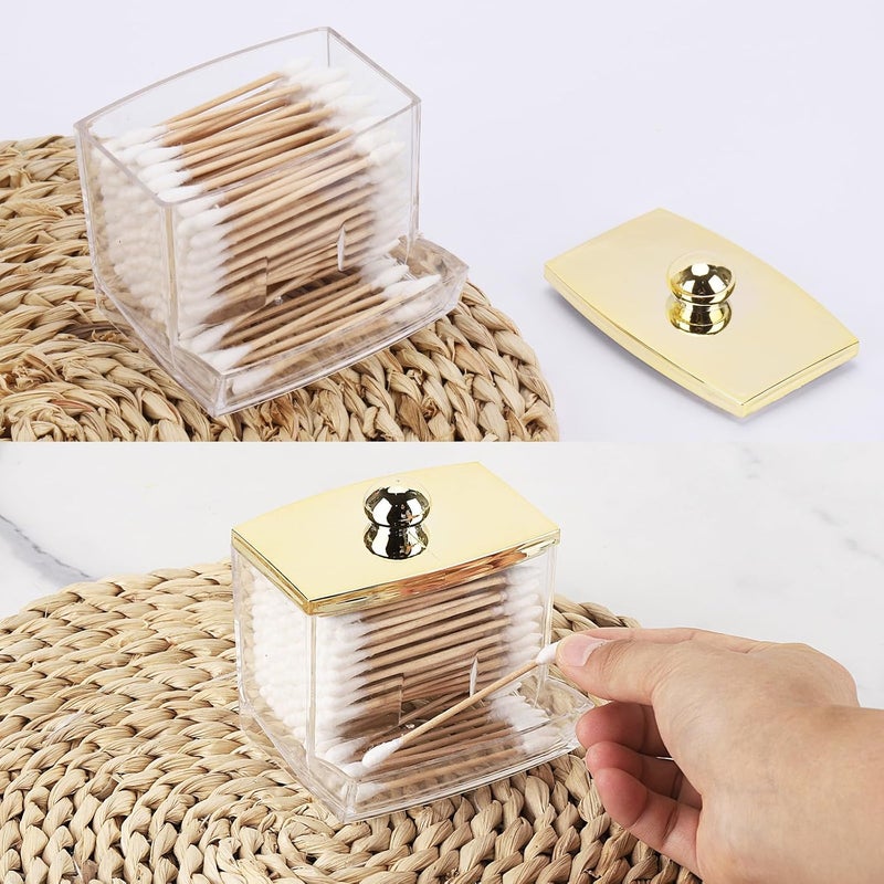 Tbestmax Qtip Holder Dispenser Clear Bathroom Organizer Accessories Decor for Storage-Qtips Cotton Ball Holder - Gold - Image 4